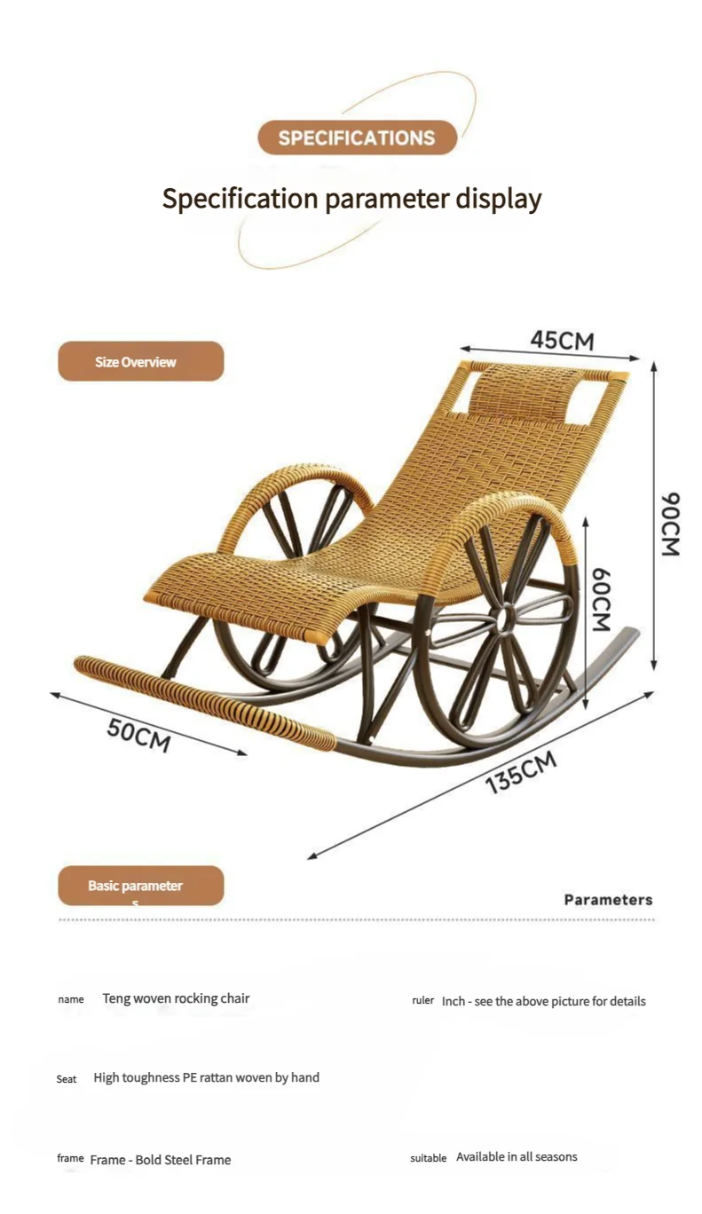 دائم خمسة ألوان الكبار كرسي هزاز كرسي المنزل في الهواء الطلق حديقة شرفة غرفة المعيشة الترفيه الروطان قيلولة المسنين الكبار الروك #6