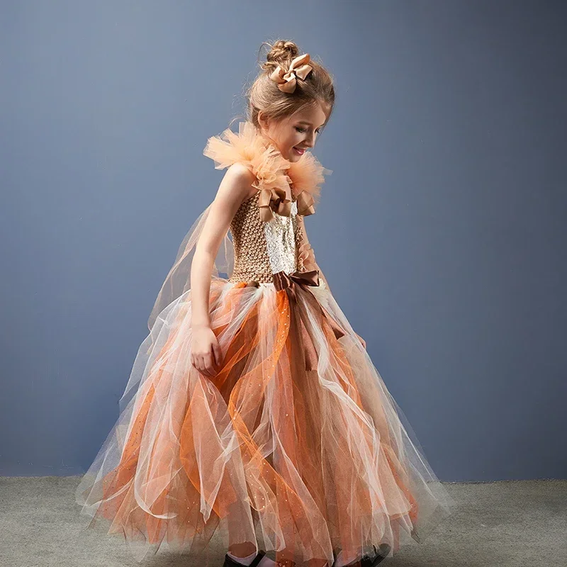 Kids  Autumn Flower Fairy Tutu Dress for Baby Girls Glitter Sparkle Tulle Pageant Ball Gown Halloween Party Turkey Day Costume