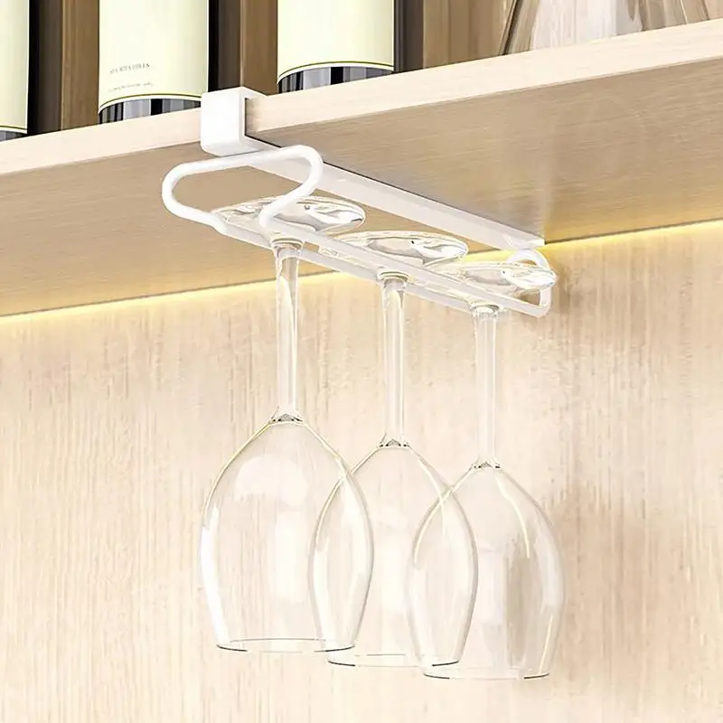 Wine Glass Hangers Under Shelf Single Row Wine Glass Rack Wine Glass Holder Storage Hanger Drying Rack for Shelf Kitchen Bar