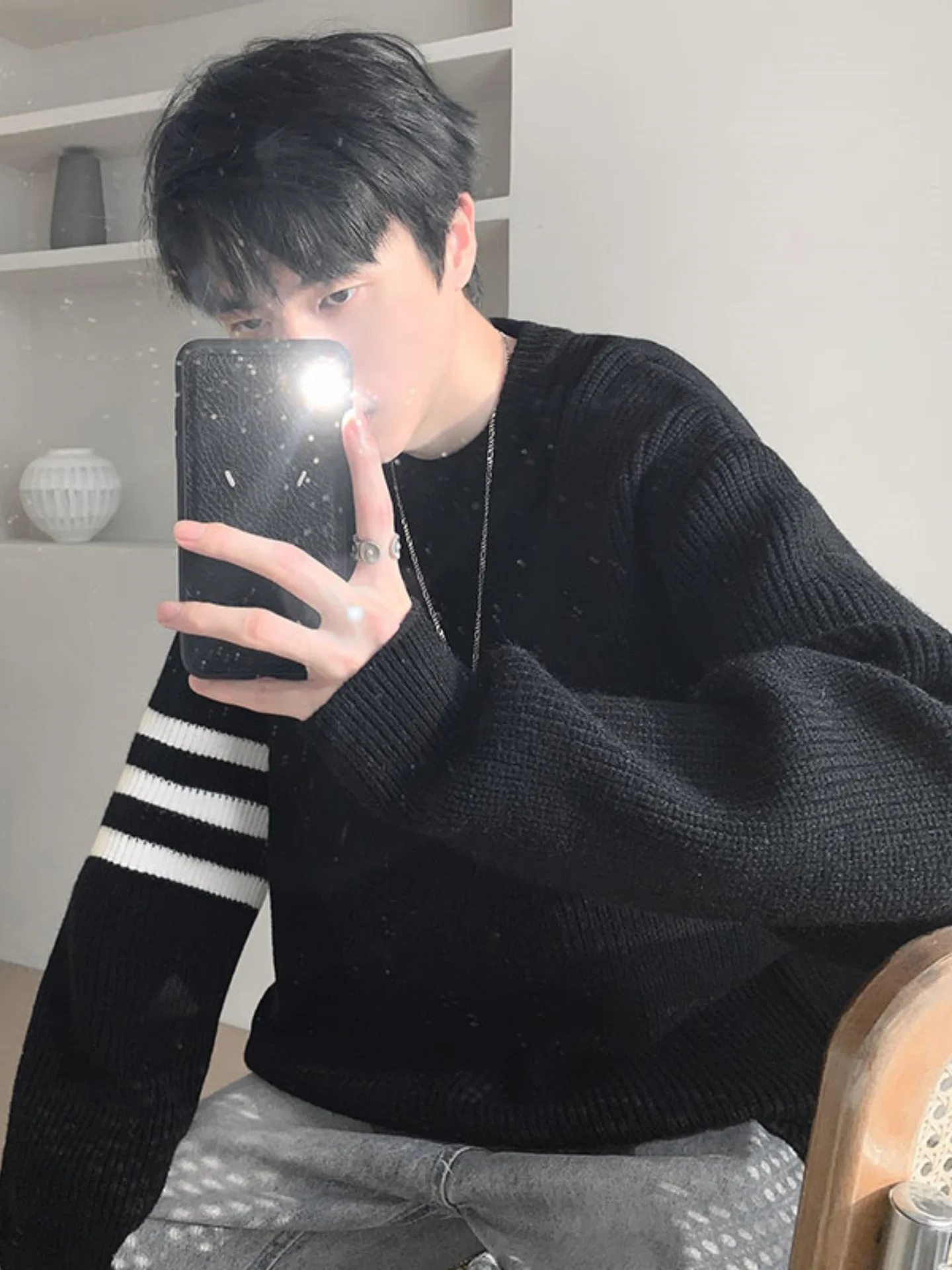 

Laid-ba Sle Men's Knitted Sweater Loose Fit Autumn Winter Casual Inner Wear Base Layer High Quali Retro Japanese Sle
