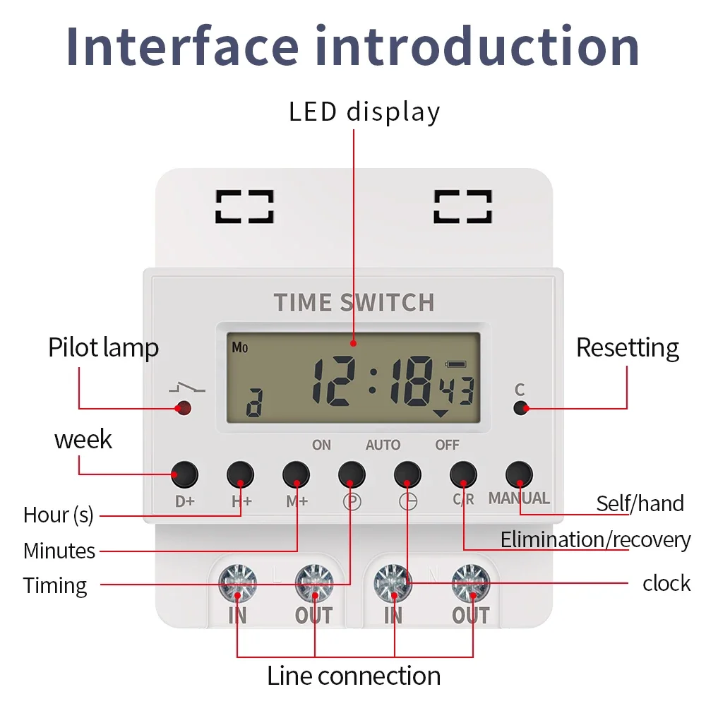 220V 50Hz 60A Digital Timer Switch Relay Daily And Weekly Programmable Timer Electronic Din Rail Timer Switch Time Controllor