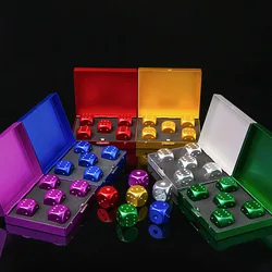 5pcs Upscale Dice and Box Colorful Aluminum Alloy Metal Dice Square Box 16mm Poker KTV Bar Party Props Dice Set Party Game