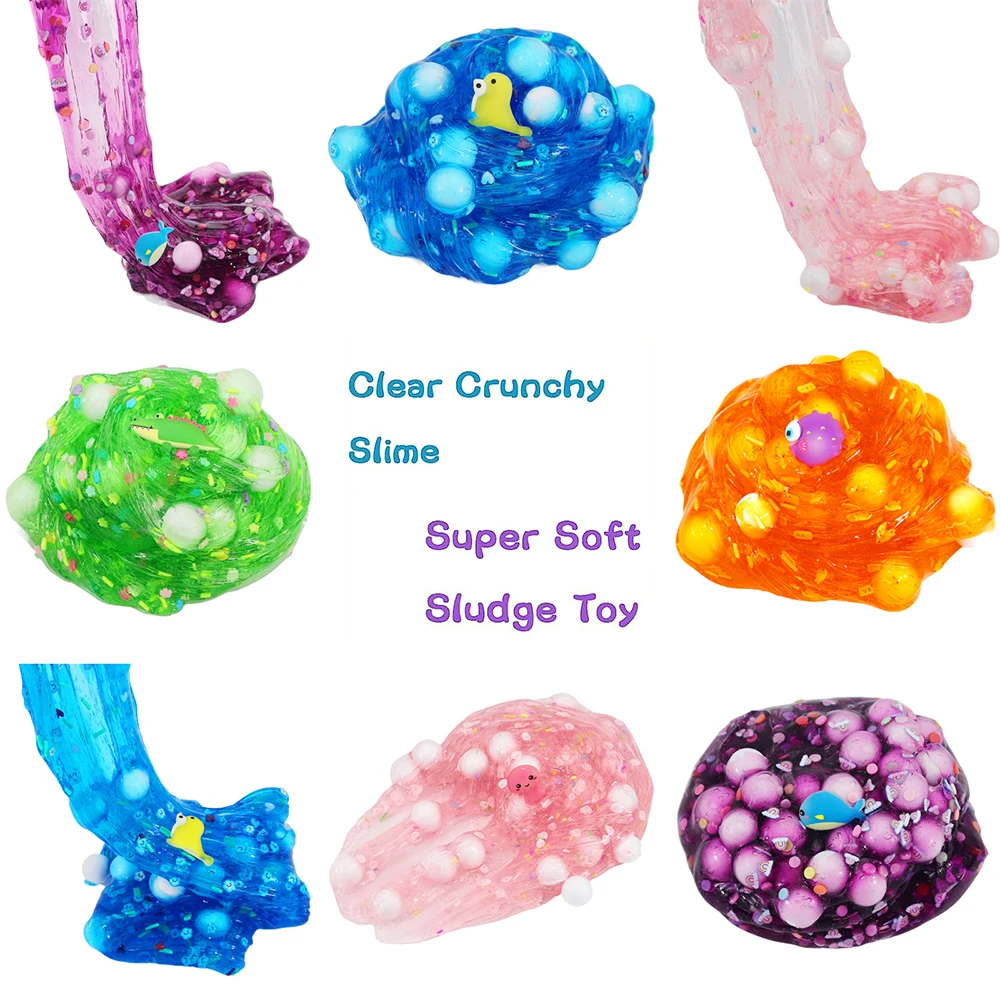 70ML Jelly Cube Crunchy Crystal Slime kit Clear Sticky Slime Soft DIY Non-Sticky Stretchy Sludge Party Favors Birthday Gifts