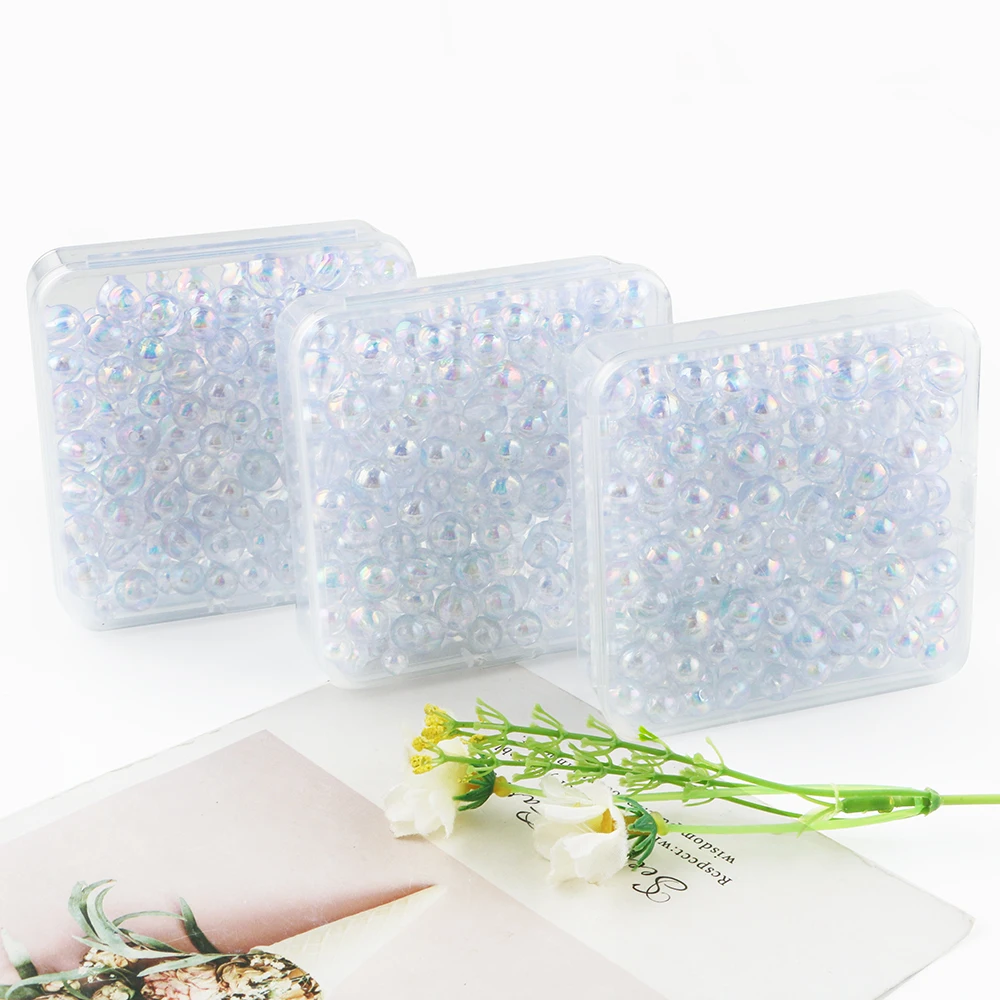 

6-10mm 270pcs/Box Acrylic Beads Transparent White Loose Spacer Beads for DIY Bracelet Jewelry Making Accessories