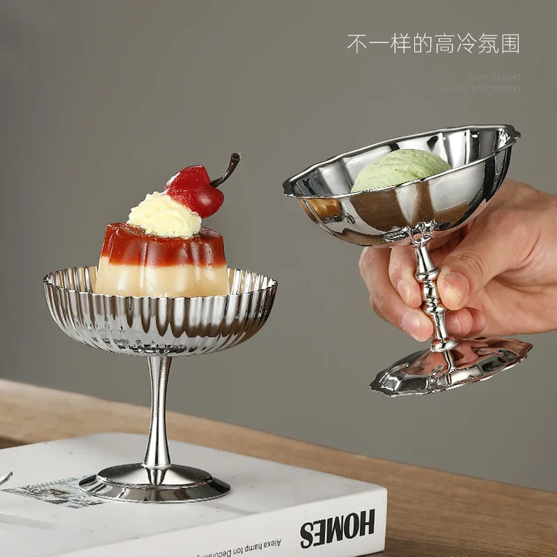 

304 stainless steel high footed cup ice cream cup pudding dessert cup cocktail cup smoothie bowl stainless steel ice cream cup