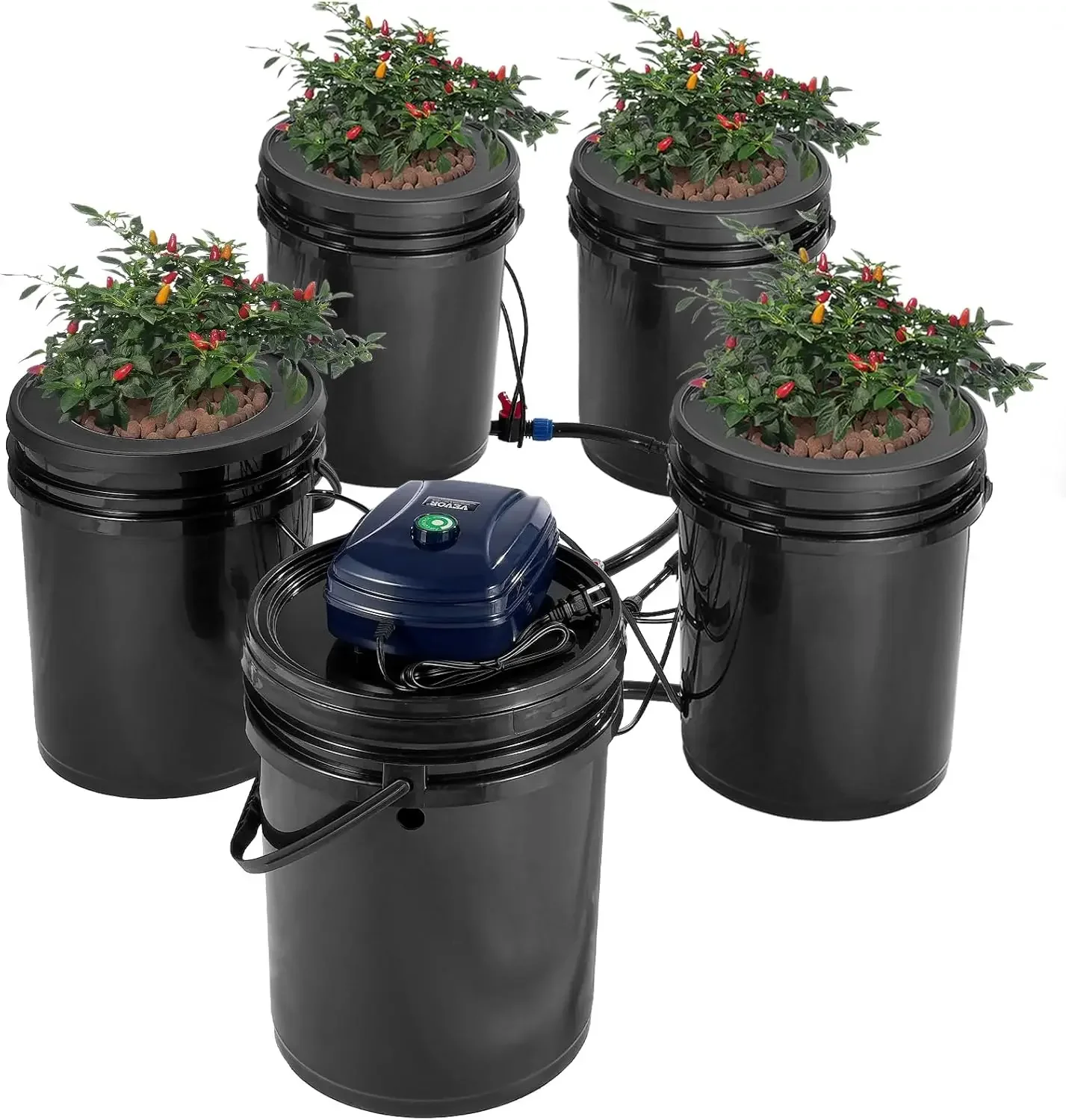 

Hydroponics Grow System, Hydroponic Growing Kit with Top Drip, Recirculating Deep Water Culture 4 Buckles and 1 Reservoir