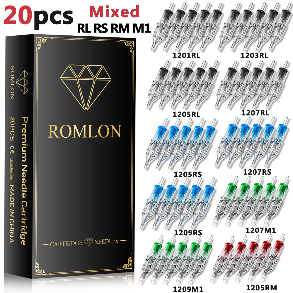 

20 шт. Стерильные безопасные картриджные иглы для тату-машинок (RL, RS, RM, M1) для тату-пенов, набор для татуировок