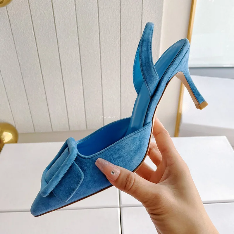 2024 Popular Designer High Heels Sandals Women Pointy Toe Velvet Wedding Party Shoes Woman Slingback Heeled Summer Sandals