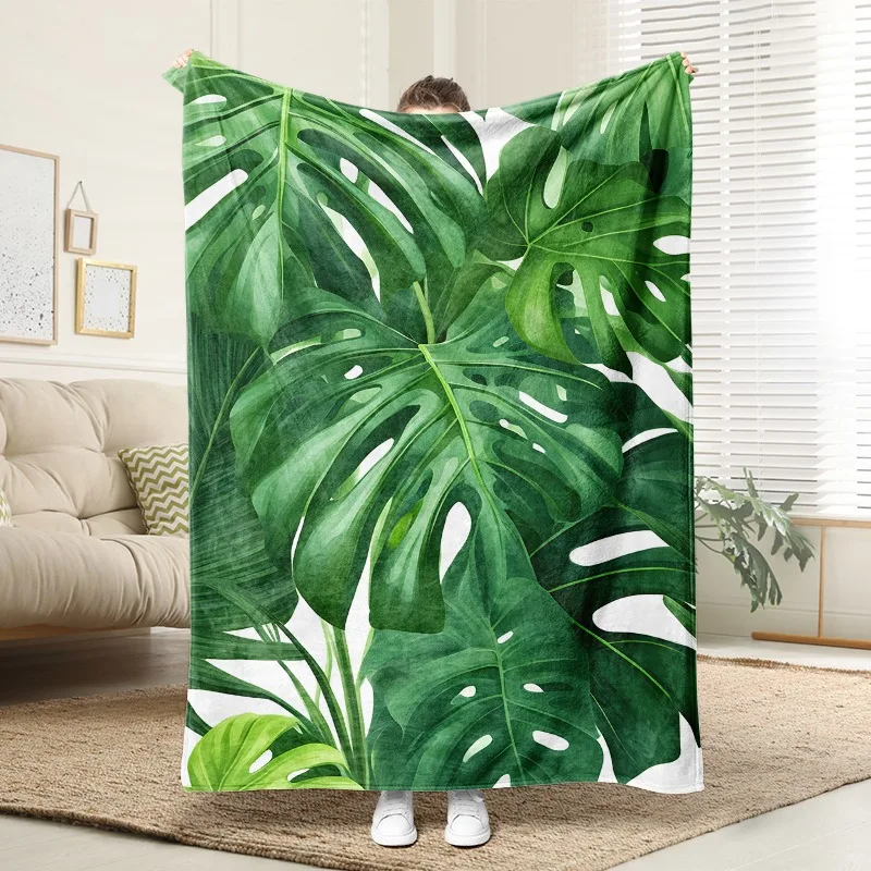 

Tropical Monstera Leaf Blanket Soft Flannel Throw Warm Cozy Decorative Blanket for Sofa Bed Home Living Room Couch