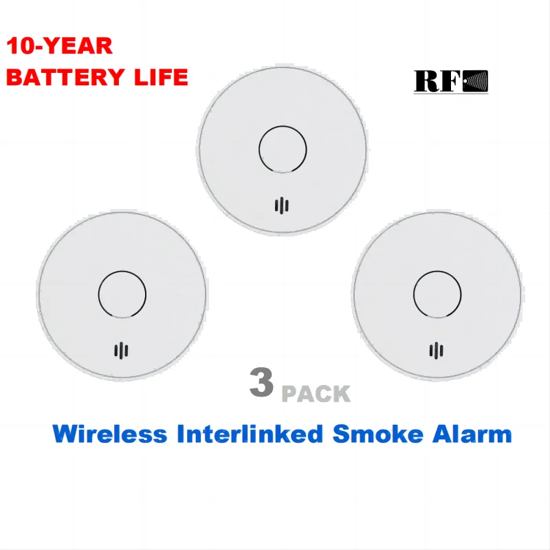 Wireless Interlinked Smoke Alarm 10 Years Battery Interconnected Smoke Detector with LED Indicator & Silence Button V-Come VS02F