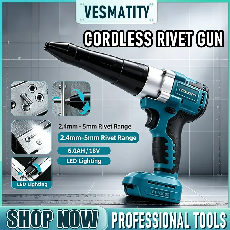 2026 NEW Powered LED cordless rivet nut gun brushless automatic electric riveter for industrial daily use for 18V 20V battery