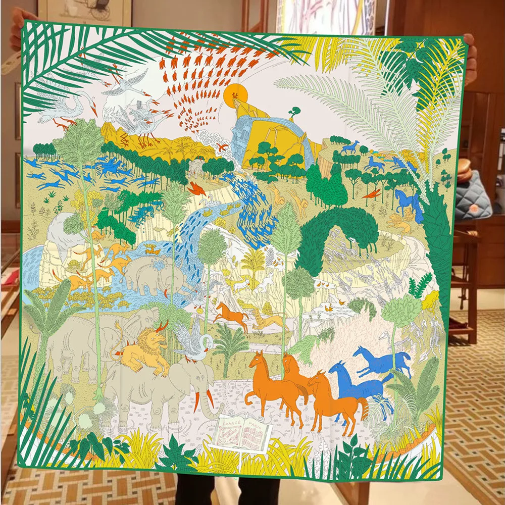 

Шелковый платок-шарф из твила 90 см, люксовый бренд, с животным принтом, квадратные платки, женские хиджабы, банданы, фуляры, шейные платки