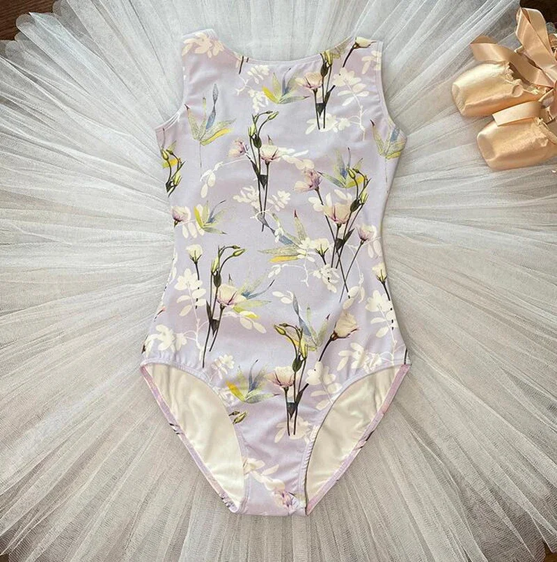 Leotardos de baile de Ballet para mujer, traje de baile de gimnasia sin mangas con estampado, leotardo de Ballet de alta calidad para adultos, 2025