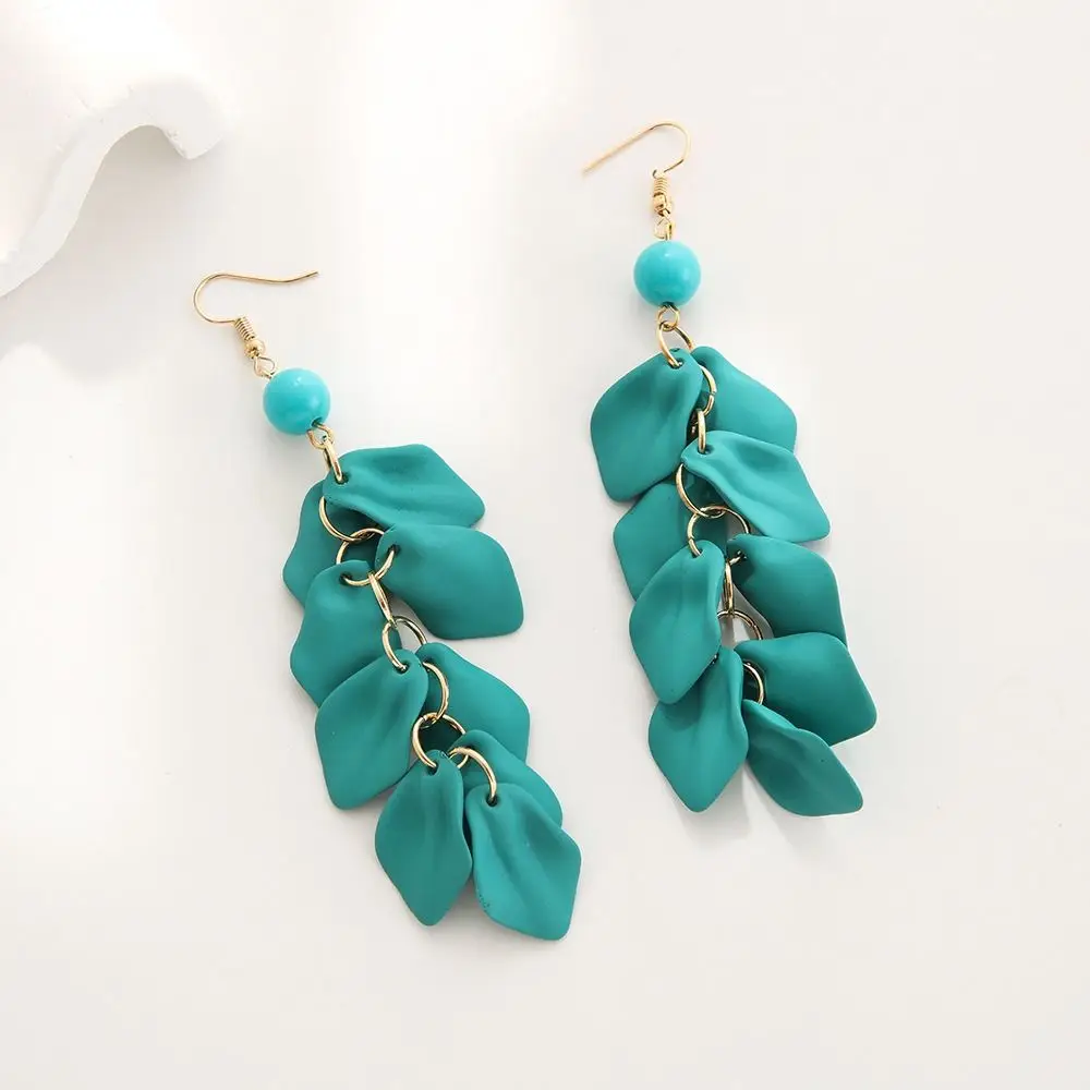 Elegant Retro Petal Leaves Drop Earrings Exaggerated Solid Color Long Tassel Earrings Eardrop Gifts