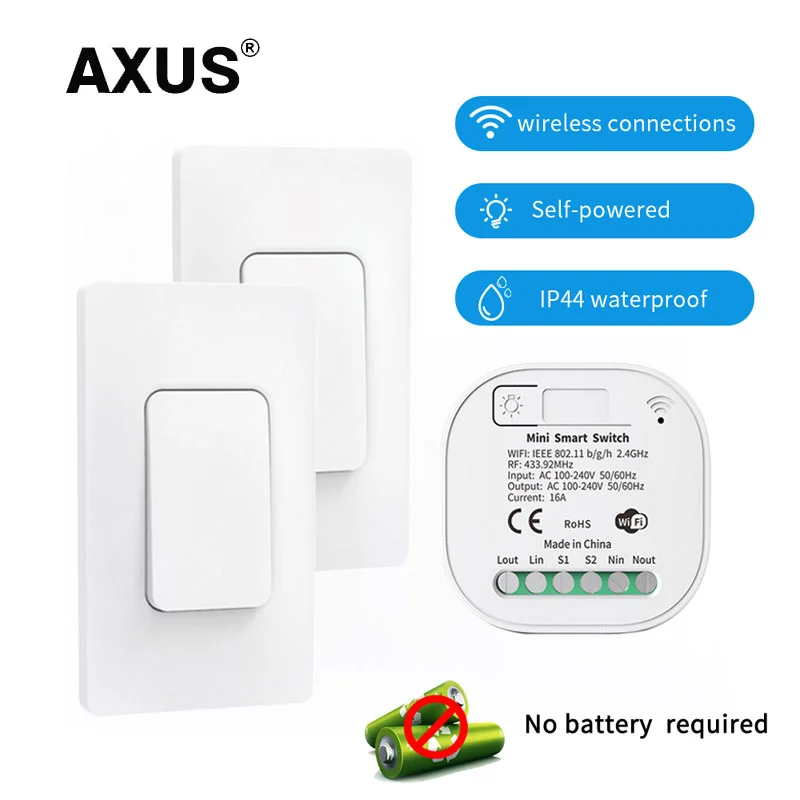 

AXUS Smart Switch WiFi Wireless Remote RF433Mhz Self-Powered Push Button Wall Panels Light Switch Work with Alexa Sensor Switch