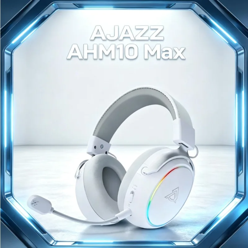 AJAZZ AHM10 MAX Wireless Gaming Headphone Tri-Mode Connection Wired/Bluetooth/2.4G RGB Headset With  Microphone PC Peripheral
