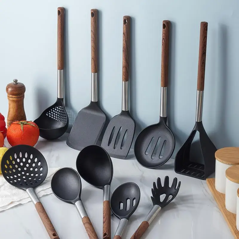 

Imitation wooden handle 10-piece kitchen tool set nylon nonstick pan frying spatula cooking spatula leak spatula kitchen set