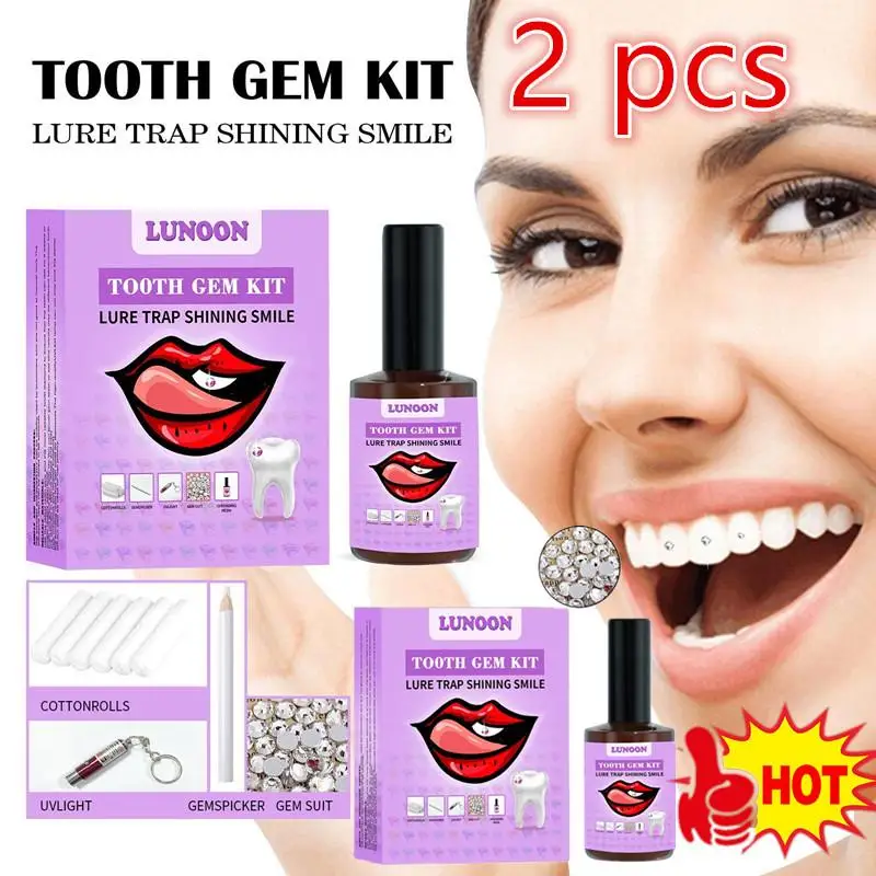 2x Tooth Jewelry Kit DIY Teeth Gems Kit With Glues And Light Teeth Clear Precious Stone Jewelry Decoration Glittering Tooth Gem