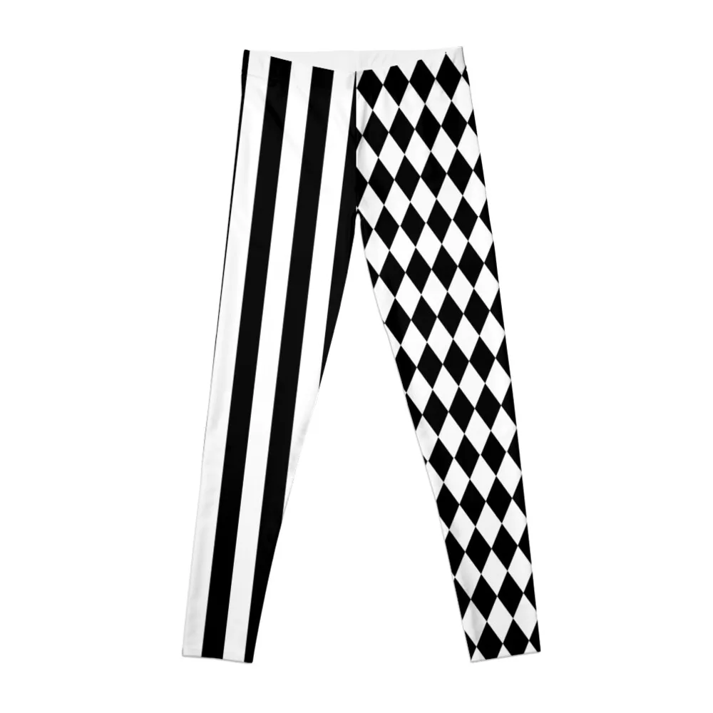 

Black and White Harlequin Diamonds and Stripes Leggings Women's sports pants push up fitness Womens Leggings