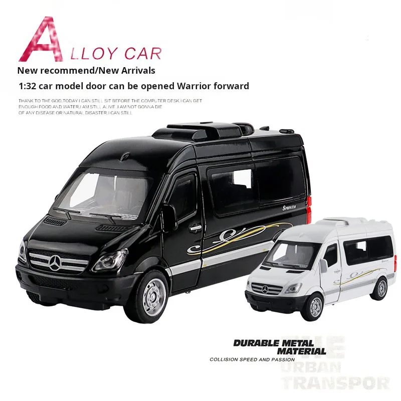 1:32 Alloy Diecast Sprinter MPV Van Toy Car Pull Back Sound Light Doors Openable Collection Toys Vehicle Gift For Kid