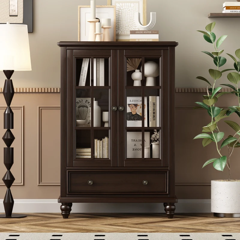 

Американский боковой шкаф из цельного дерева, шкафчик для гостиной, винный шкаф, небольшая квартира из чистого массива дерева, ретро из черного ореха