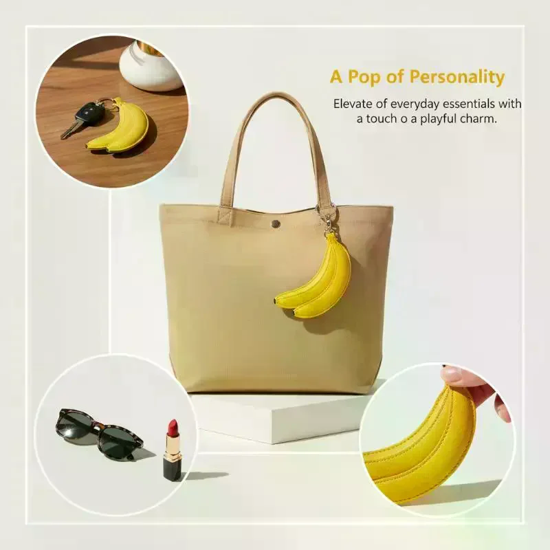 Cute PU Leather Banana Pendant With Key Rings Leather Cords For Bag Decoration Phone Lanyard Gift For Women/Kids/Bag Accessory