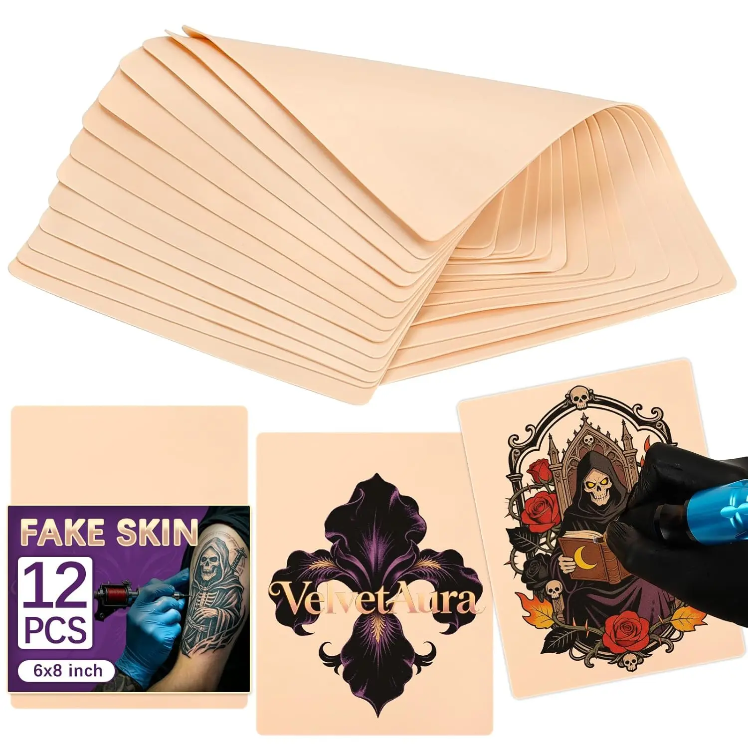 

Professional 1mm Tattoo Practice Skin 8x6 Inch - Double-Sided Blank Fake Skin Silicone for Beginners, Pro Artists, Microblading,