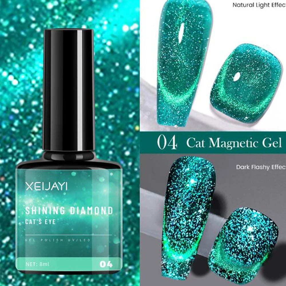 8ML Odblaskowy Cat Magnetic Gel Nail Polish Shining Diamond Silver Glitter Cat Eye Gel Semi Permanent Soak Off UV Gel Varnishes