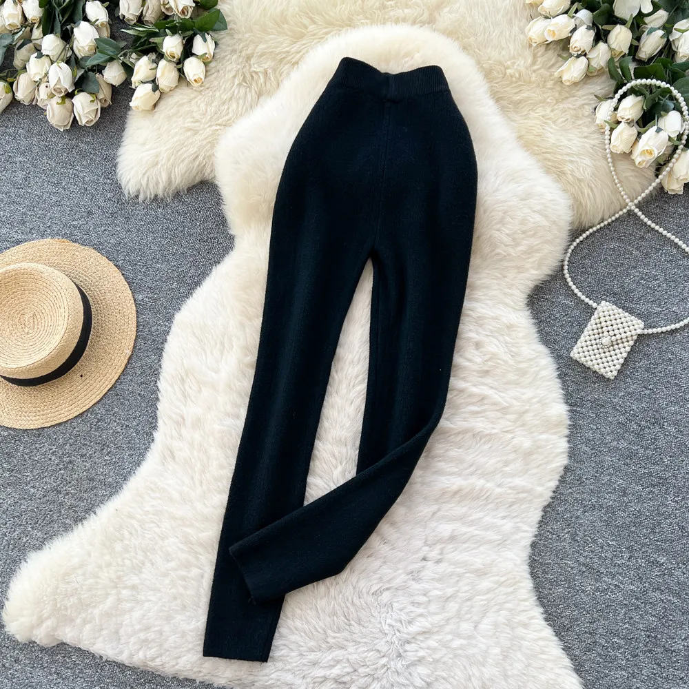 Karofi Thermo-gefütterte Strickleggings für Damen, hohe Taille, warme, mit Fleece gefütterte Stretch-Ripp-Hose, weiche, dünne Winterhose P309 – Detail 13