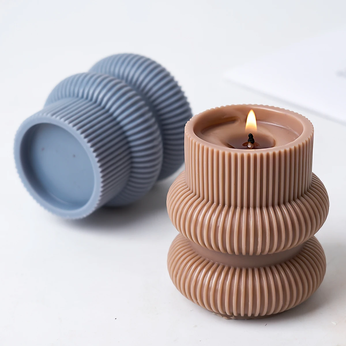 Stripe Candle Holder Silicone Mold 3D Geometric Cylindrical Scented Candle Soap Gypsum Concrete Pouring Mold DIY Craft Home Deco