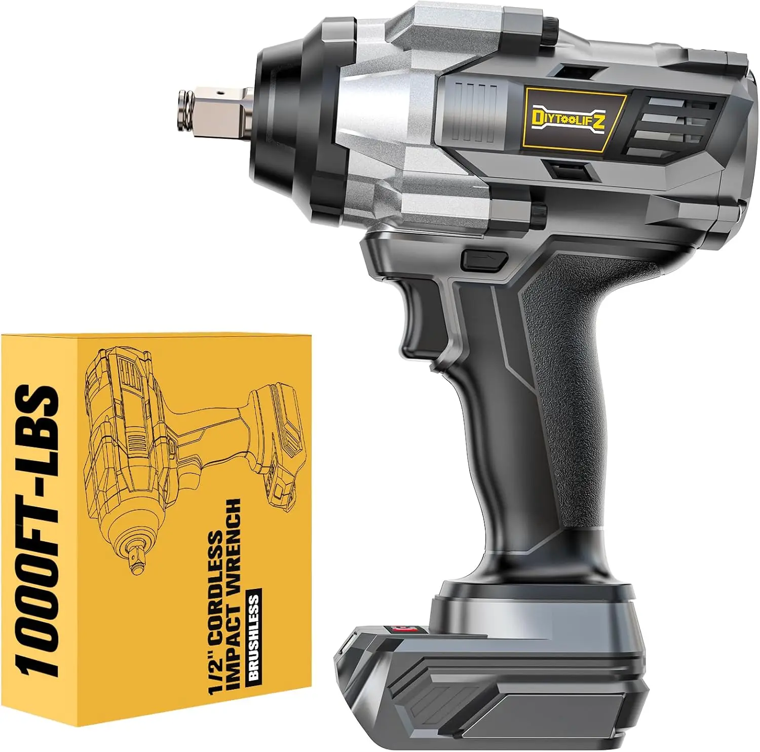 

1/2 Inch Cordless Impact Wrench, 1000Ft-lbs High Torque, 4 Modes with LED Light for Car/Truck/Mower
