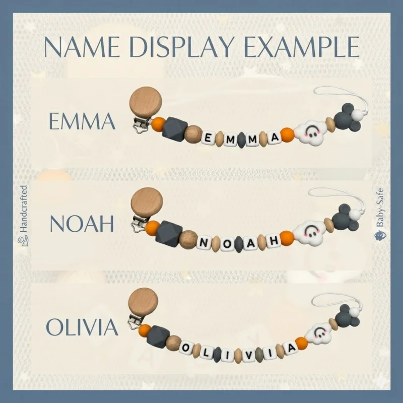 Personalized Baby Pacifier Clip with Custom Name - Silicone & Wood Beads - Newborn Baby Shower Gift image 5