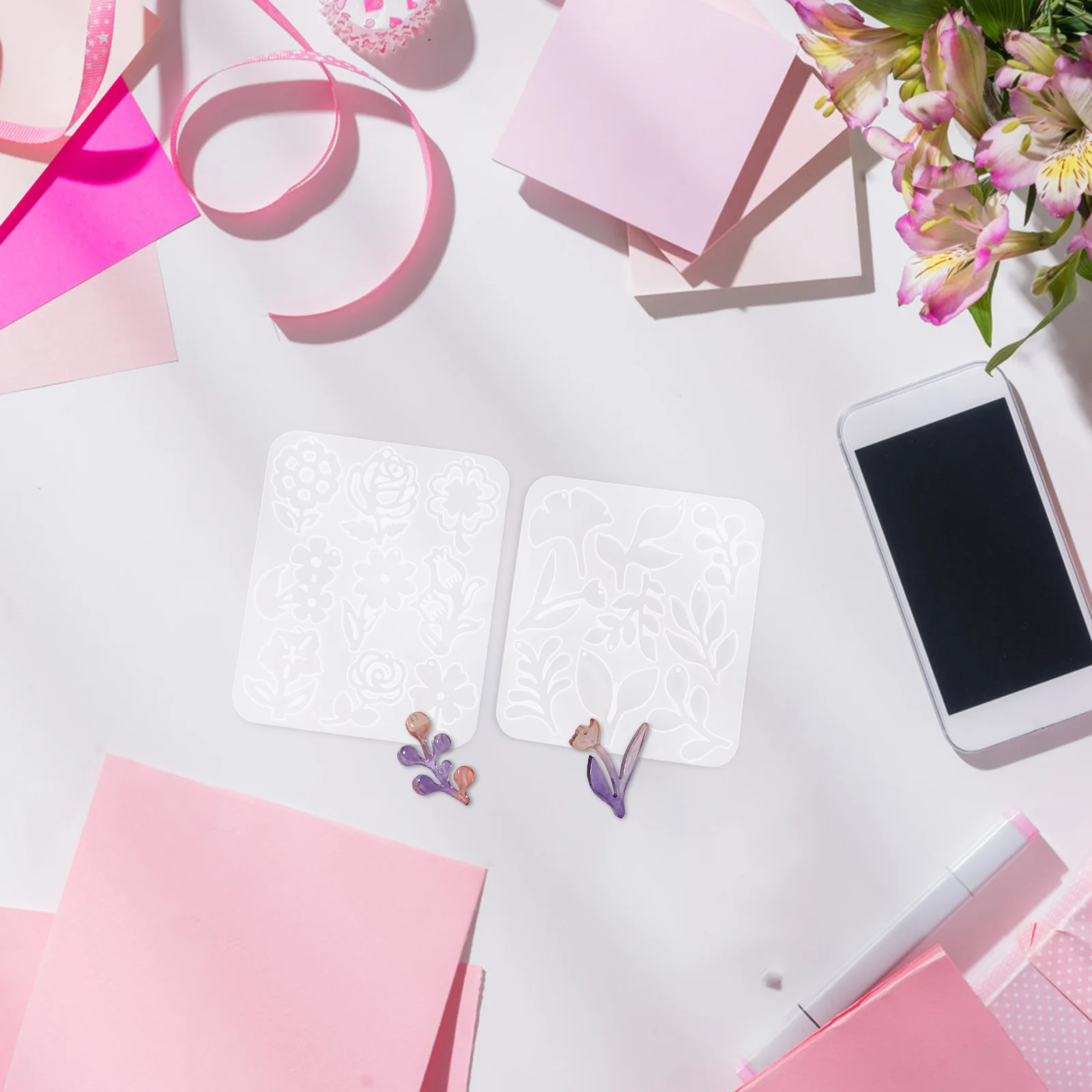 

2 Pcs Earring Mold Silicone Molds for Crafts Jewelry Epoxy Resin Casting Flower Shape