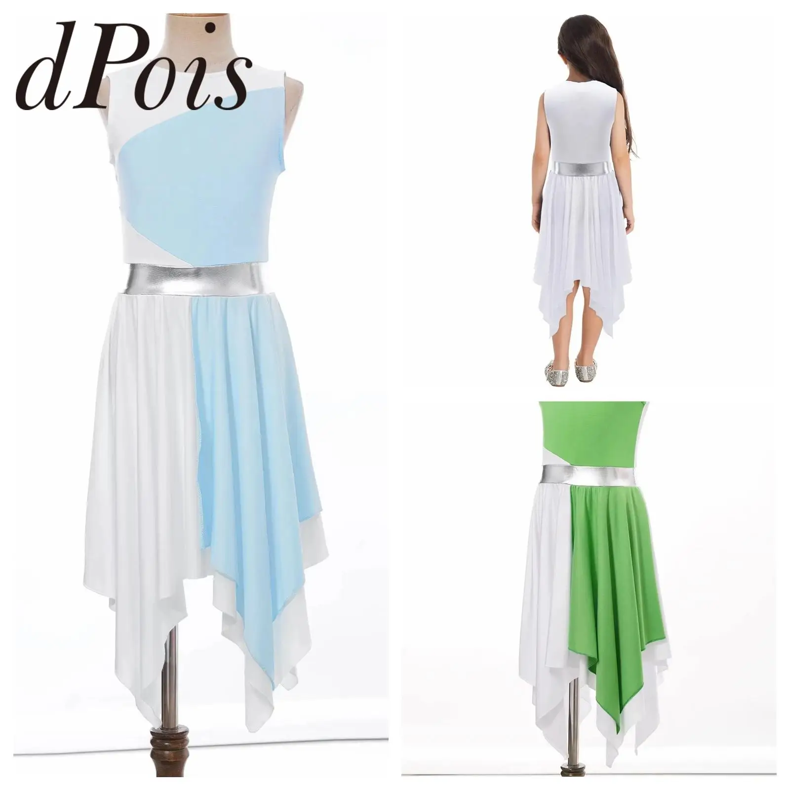 

Kids Girls Church Worship Liturgical Lyrical Dance Dress Color Block Sleeveless Praise Contemporary Dancing Ballroom Costume