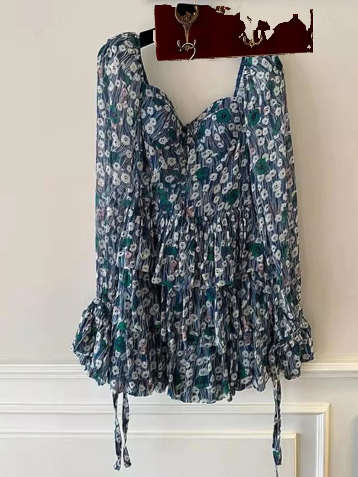 

Ele Уникальная юбка-тортик Dr с цветочным принтом Gentle Sle Luxury Sweet And Spicy Winter Long Sve Корейская офисная одежда