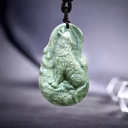Natural Real Jade Wolf Pendant Necklace Luxury Vintage Gift Amulet Carved Jewelry Chinese Designer Fashion Charm Stone