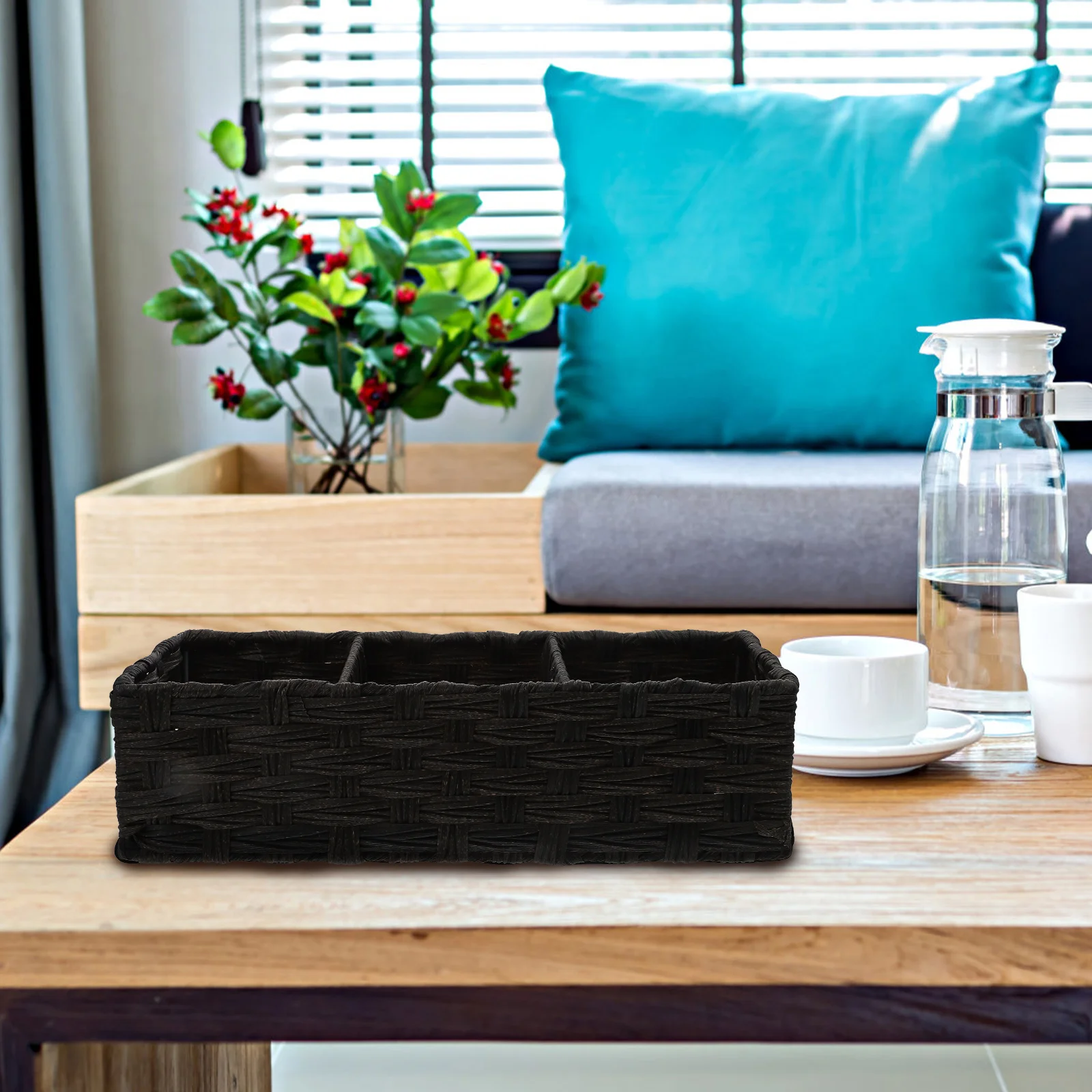 

Black 3 Grid Rectangular Storage Box Desk ganizer Home Office School Lightweight Container Household Sundries Box