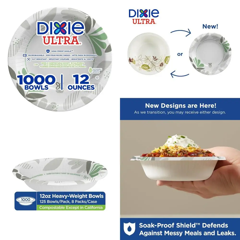 

Ultra Heavy-Weight 12 oz Paper Bowls, 1000 Count, 125 Bowls Per Pack, 8 Packs, High-Capacity Disposable Dinnerware