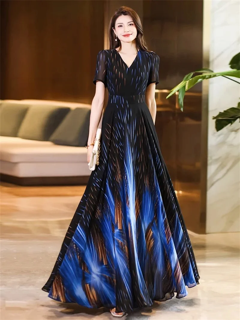 فستان ملمس السقوط للنساء في صيف 2025 فستان شيفون عالي الجودة للتخسيس وملمس راقي ورقبة على شكل حرف v #6