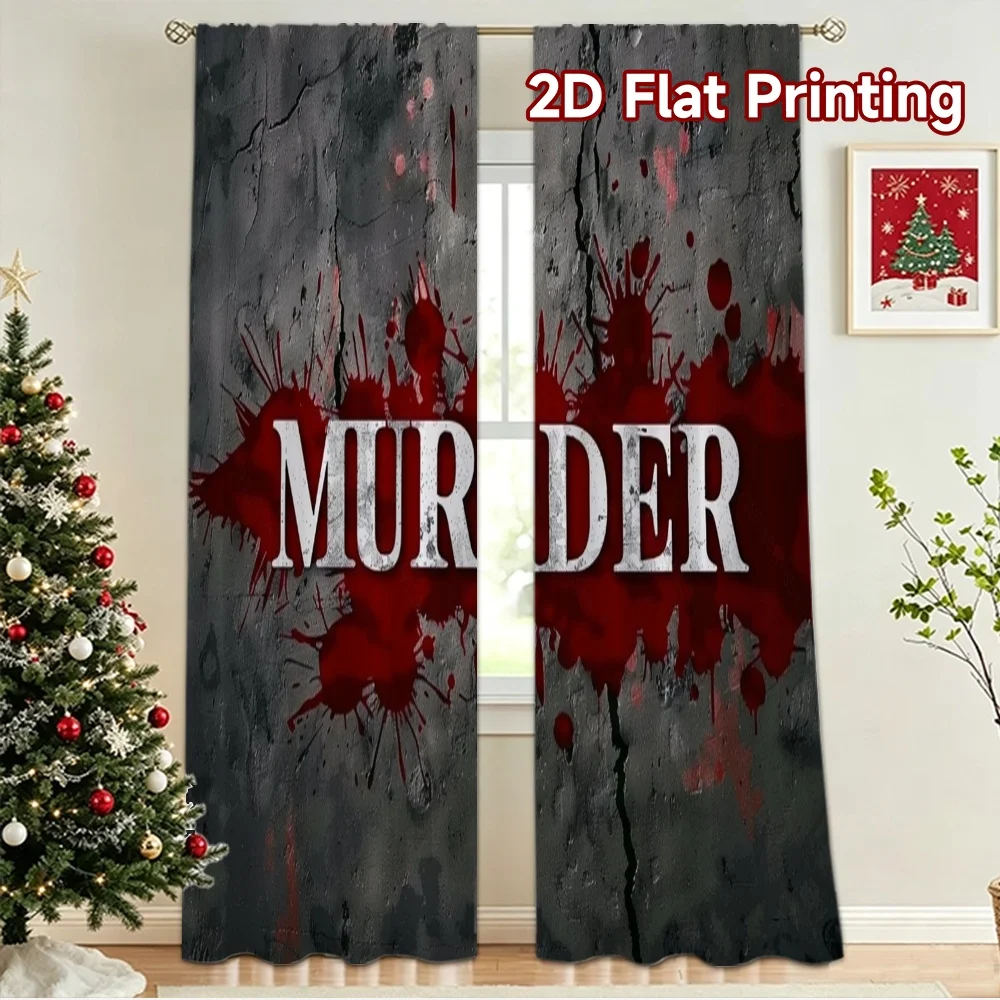 2D flat 2pcs Curtain Home Short Curtains Red Splatter Word Digitally printed polyester, colorfast Birthday Party Perfect for