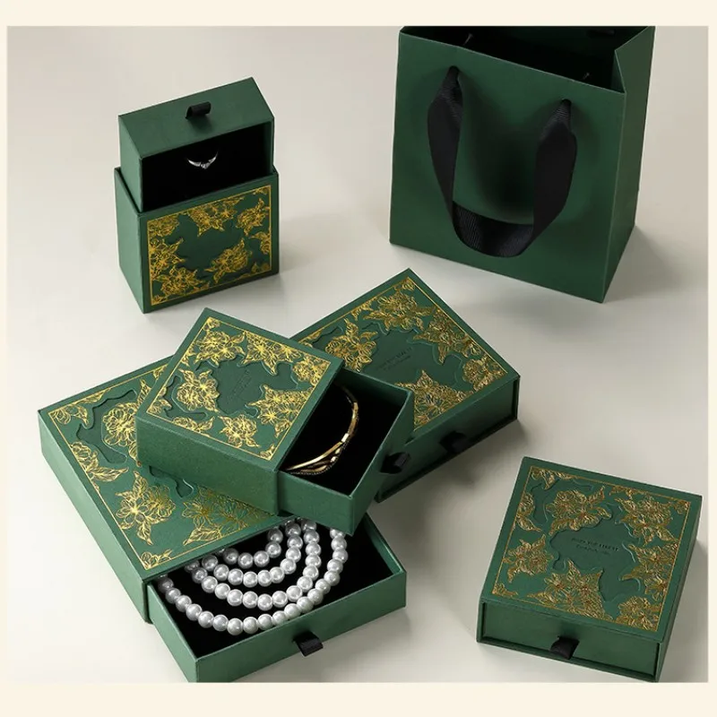 Necklace Storage Box Multi-Functional Ring Storage Box Chinese Jewelry Box Soft-Lined For Jewelry Storage Drawer Organizer Gift