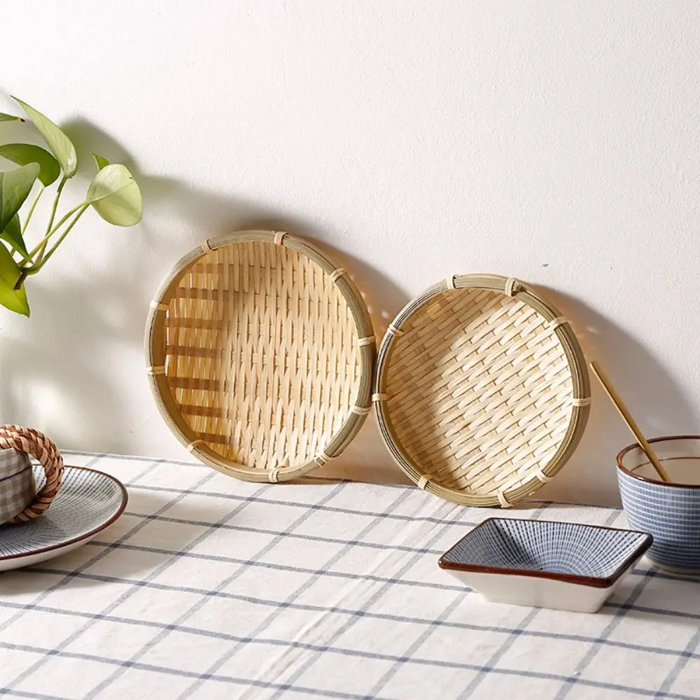 Handmade Woven Woven Bamboo Tray Bamboo Round Bamboo Woven Basket Wicker Bread Basket Living room