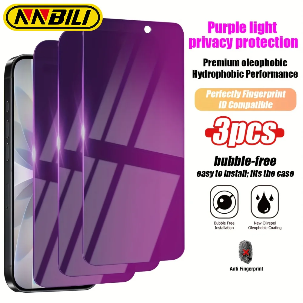 NNBILI 3 Stück [Privatsphäre + Anti-Blaulicht] Displayschutzfolie aus gehärtetem Glas für iPhone 16 15 14 13 12 11 Pro Max 16e Serie