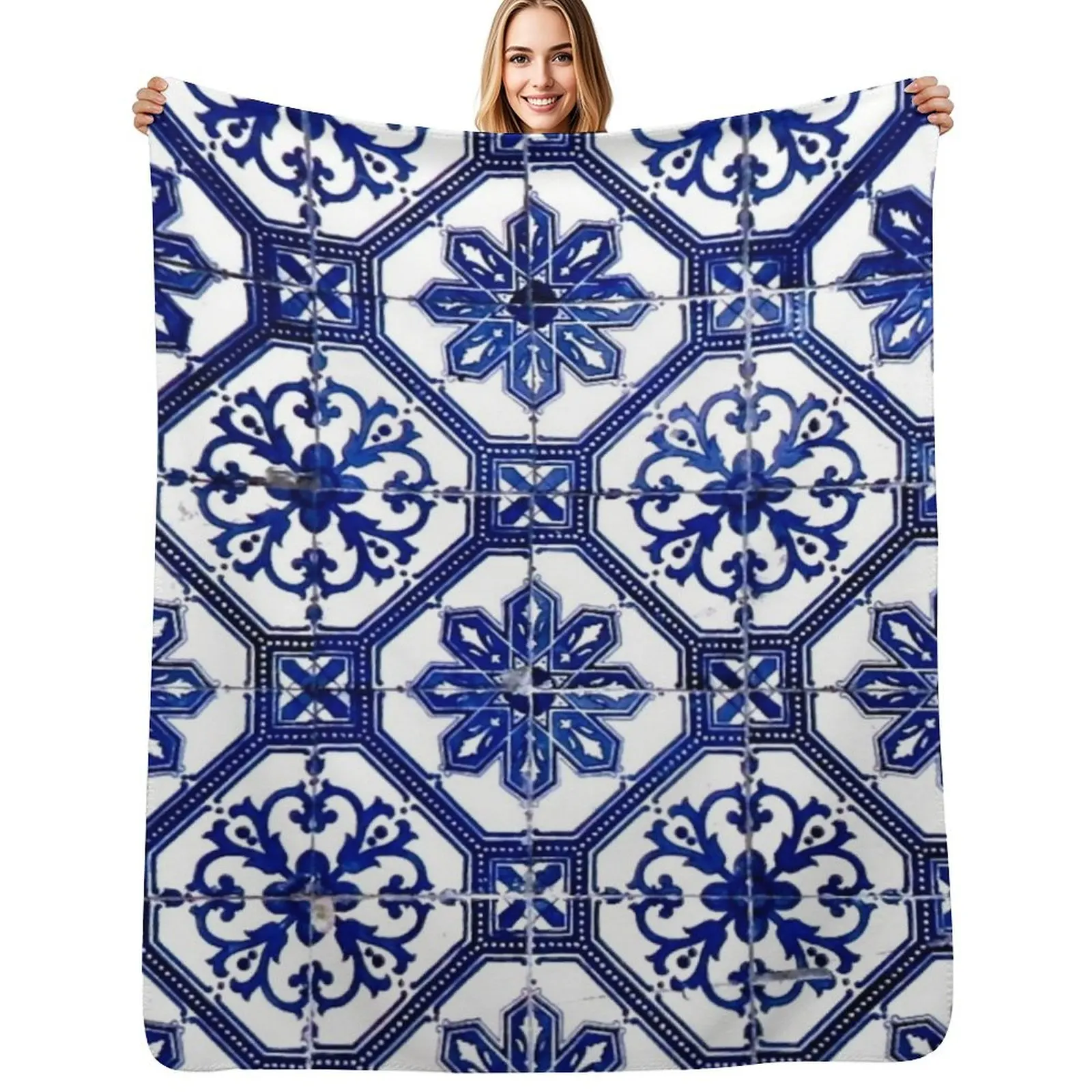 

Blue and White Portuguese Tile Throw Blanket Softest Soft Plush Plaid christmas decoration Sofa Throw Blankets