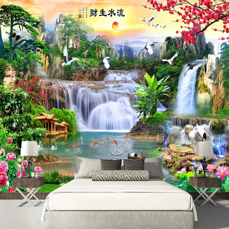 Custom Photo Wallpaper Chinese Forest Waterfall Scenery 3D Mural Living Room TV Bedroom Home Decor Wall Paper Papel De Parede 3D