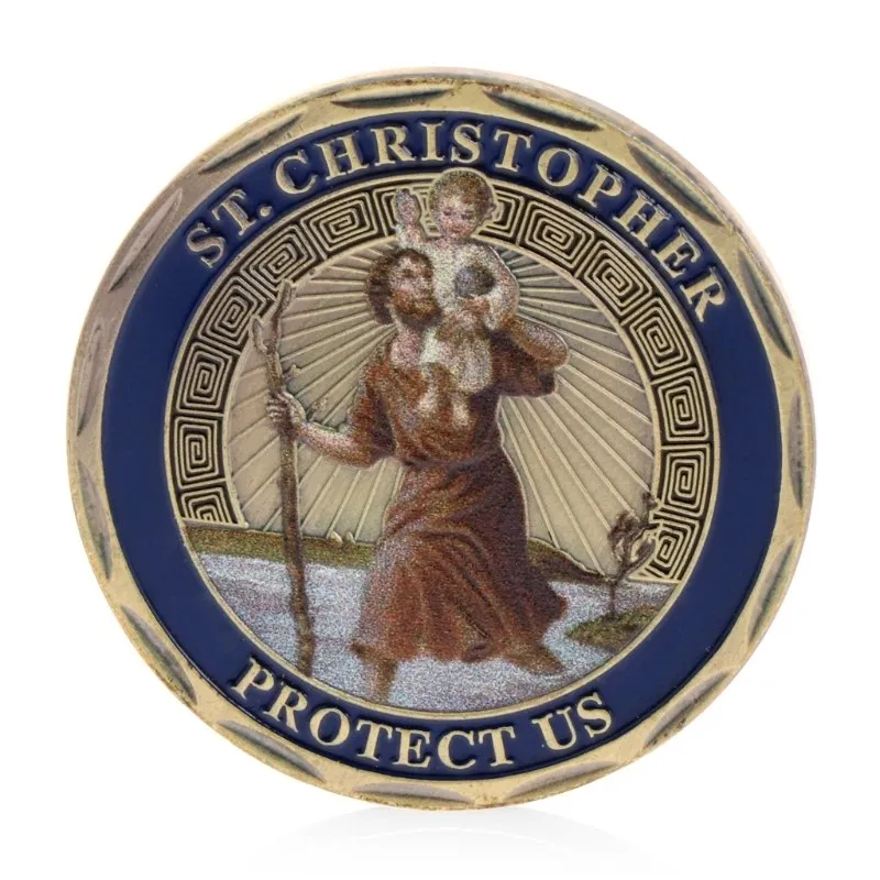 Wholesale 50pcs St. Christopher Patron Saint of Traveler Protect Us Challenge Collection Commemorative Coin Prayer Coin