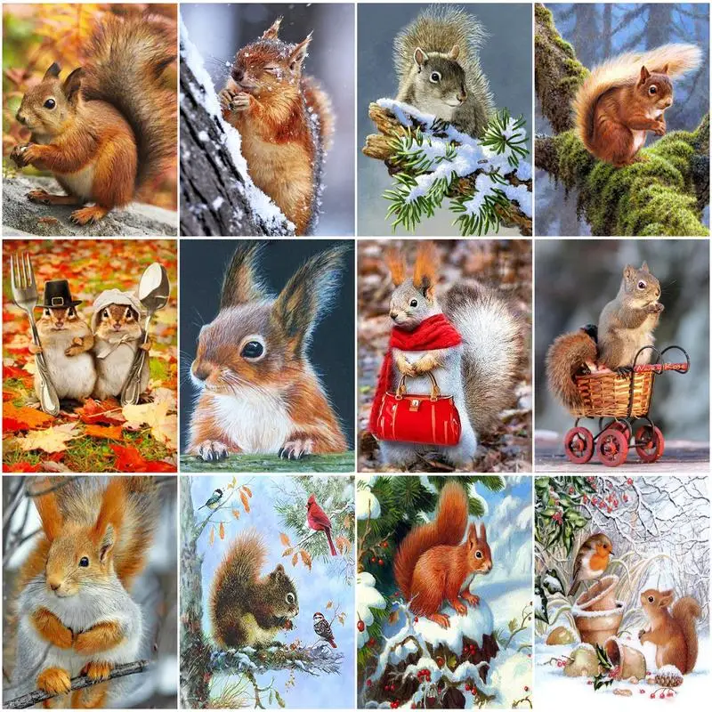 

CHENISTORY 5d Full Square Diamond Painting Squirrel Mosaic Diamond Embroidery Complete Kit Diy Wall Paintings