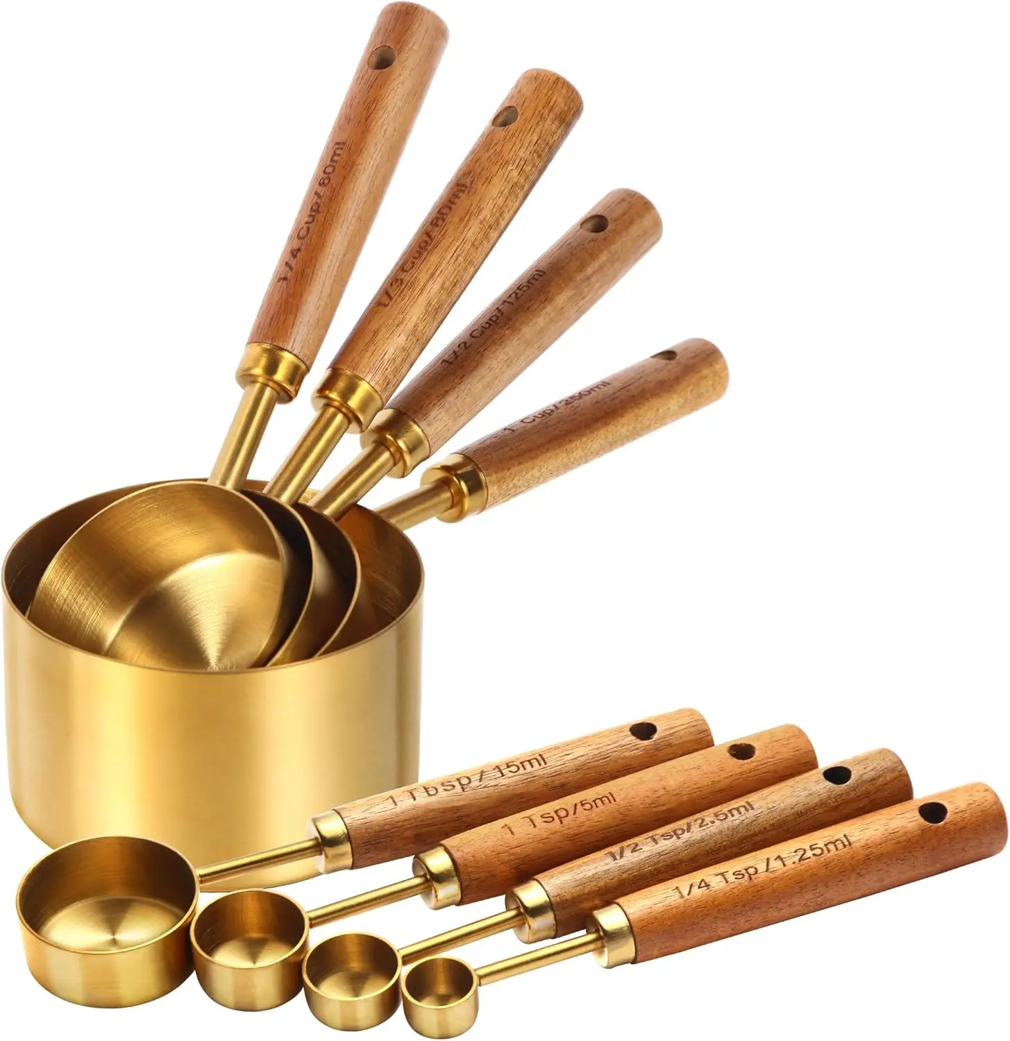 8 Pcs Stainless Steel Measuring Set, with Leveler & Metric/US Cups. 9x4cm, for Baking