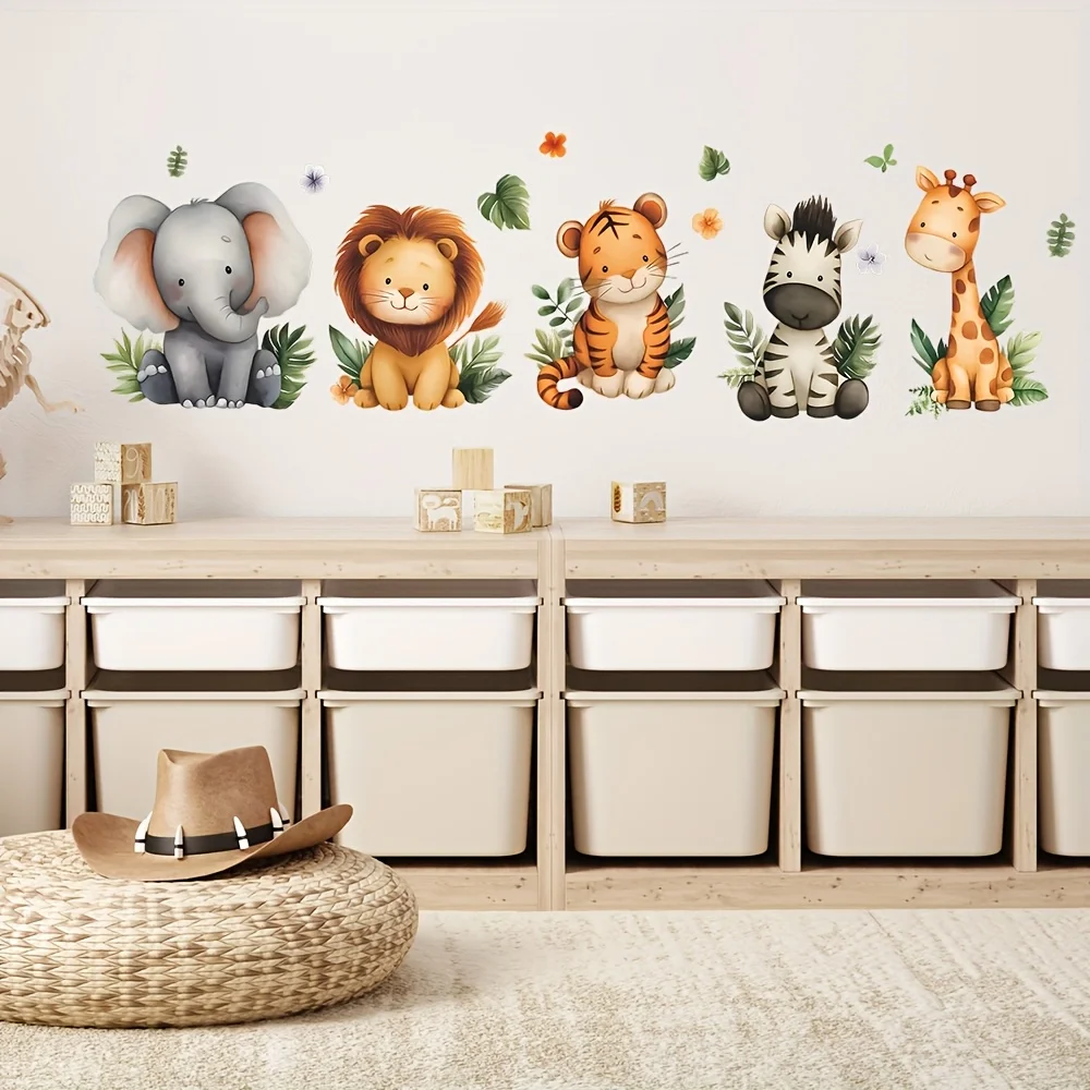 1pc Jungle Animal Stack WallSticker,Self-Adhesive Decorative Sticker,Suitable for KidsRoom,Door,LivingRoom,Fun Gift for Children