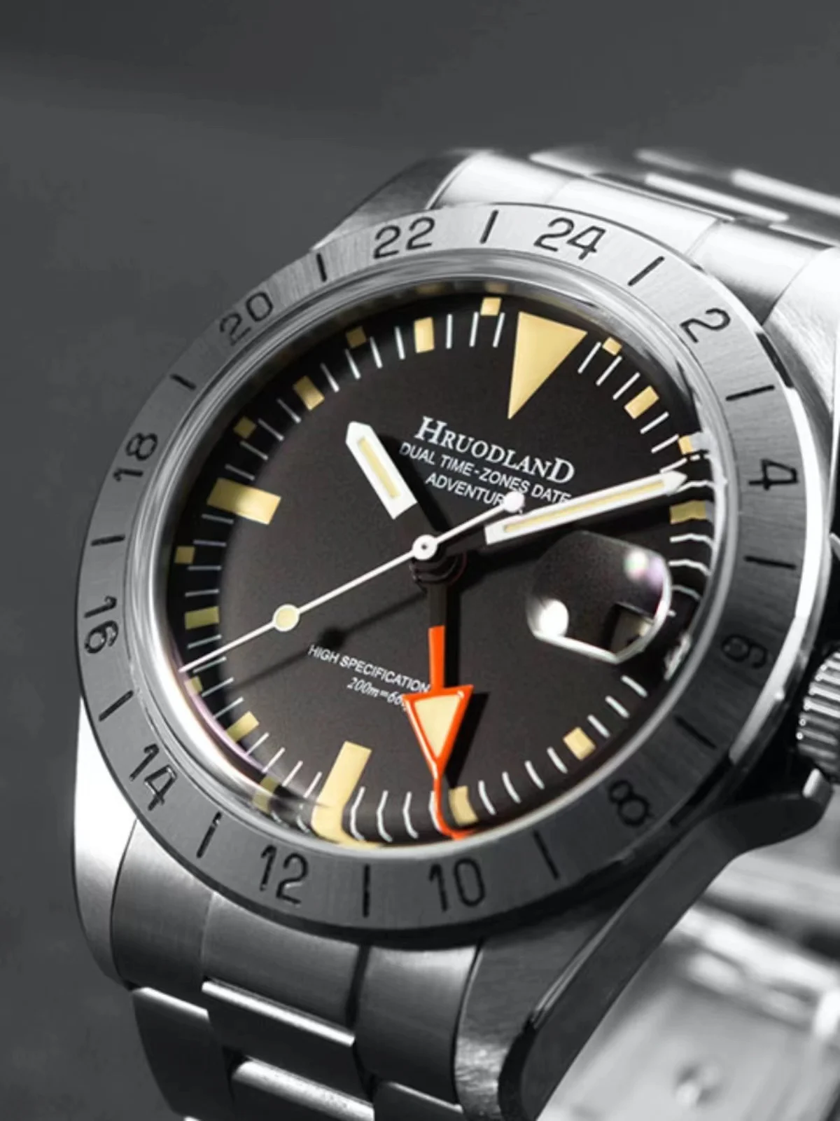 Hruodland F023 Retro Men Classic GMT Watches Sapphire Glass Japan NH34 Automatic Mechanical Stainless Steel Diving Wristwatches